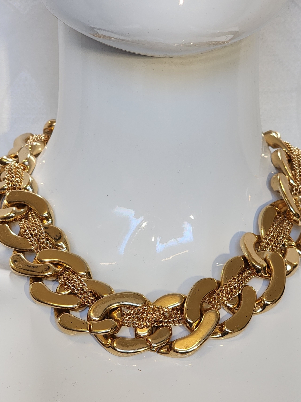 1990s Y2K Gold Tone Chunky Chain Necklace Woven Multi Strand Statement
